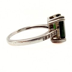 Contemporary Marked Sterling Silver Emerald Cut Green Tourmaline Ring Sz 7.75
