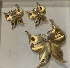 Vintage Crown Trifari Alfred Philippe Butterfly Brooch Pin Clip On Earrings Set
