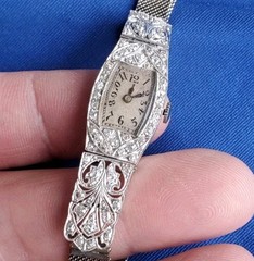 Original EARTH MINED DIAMOND ART Deco Ladies Watch Vintage Solid PLATINUM Case
