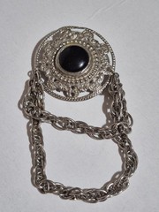 Ornate Vintage Silver Tone Chain Pin Brooch 45 mm
