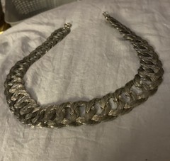 Vintage Faux Silver Lame Choker Bib Necklace Braided Wire Cleopatra Collar