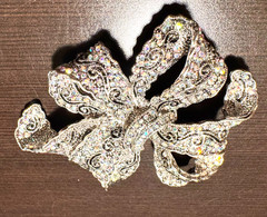 Fabulous Bow shaped Vintage Rhinestone Brooch Heavy Approx 3.5 Inches ?Marked