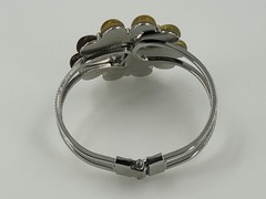 Flower Cuff Vintage Style Bracelet Silver Tone Brown Yellow Enamel