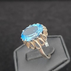 Vtg Sterling Large Blue Topaz Statement Ring 11.25 Kabana Faceted Openwork Crown