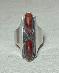 Vintage Sterling Silver red agate Stone Art Deco fine gem Jewelry Ring size 6