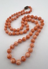 Vintage Chinese Silver Angel Skin Carved Round Bead Knotted Necklace 24″ -36.8g