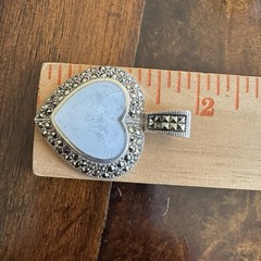 VTG Pendant Necklace 19 Inch Heart Love MOP Marcasite Italy 925 Sterling 19.9g