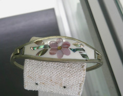 Vintage Alpaca Mexico Floral Bracelet Silver-Tone Abalone & Mother Of Pearl
