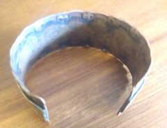 Vintage Brass Stamped Copper and Brass Cuff Bracelet Artisan Metal Art
