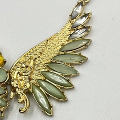 VTG Retro Gold Tone Phoenix Wing Necklace Sage Green & Amber Tone Boho Statement