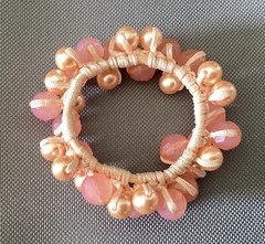 Vintage Costume Jewelry Free Size Beaded Bracelet, Pink and Gold Color
