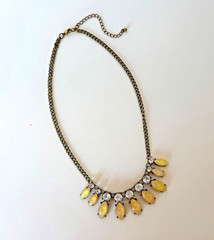 Vtg Statement Necklace Big Rhinestones Faceted Yellow Stones Wedding Prom Party