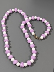 Vintage Purple White Lucite Beaded Necklace Lilac MCM 26 inches Lavendar
