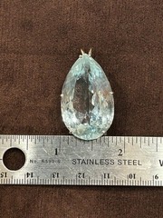 VTG 1970S 80S HUGE FAUX AQUA MARINE PENDANT STONE SILVER SETTING NECKLACE GEMS