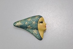Vtg ARTISAN PORCELAIN lady mystic gypsy stars blue signed ZD25