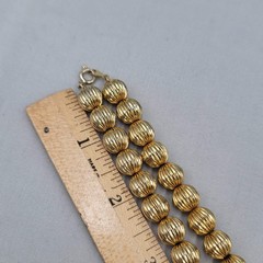Vintage Ribbed Metal Bead Necklace 10 mm Gold Plated 18″