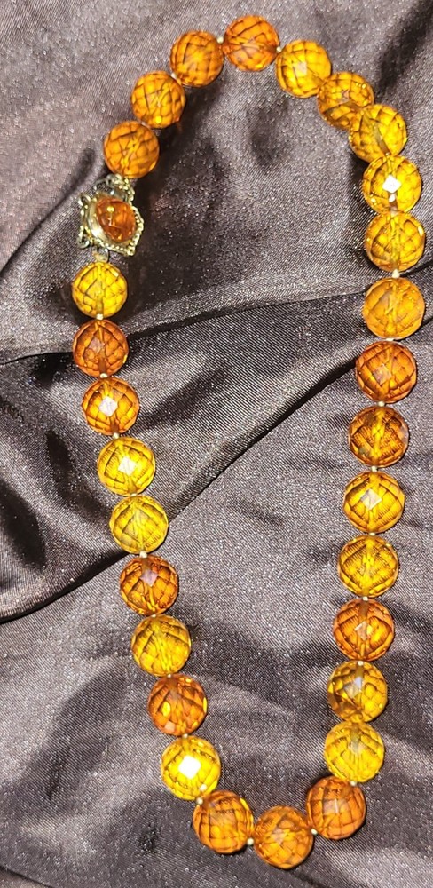 Faceted Amber Vintage Choker Necklace Fancy Clasp with UV Test See Pics