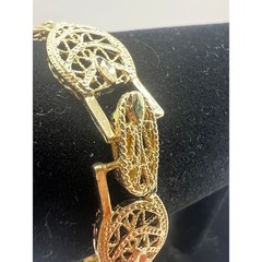 Filigree Link Bracelet 7.25″ Gold Tone Ornate Marquise Openwork Feminine Chic
