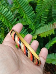 Vintage Art Deco Celluloid Bracelet Bangle Candy Striped Carved A Real Find!