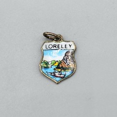 Vintage German Silver Plate LORELEY Rock Germany European Travel Shield Charm