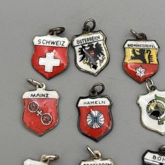 Lot of 24 Vintage 800 Silver REU ANTIKO Enamel European Travel Shield Charms 25g