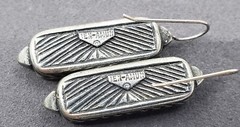 Vintage BEN-AMUN Modernist Silver Bar Dark Red Stripe Dangle Pierced Earrings