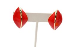 Vintage Clip On Earrings Gold Tone Red Enamel