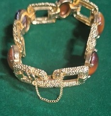 Vintage SIGNED JOMAZ Faux Tortoise & Textured Gold Tone Bracelet Size 7 1/2″