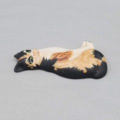 Vintage Ceramic Handpainted Calico Kitty Cat Brooch* 3.5″
