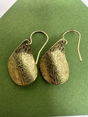 Vintage 1/20 14K Gold Filled Floral Engraved Teardrop Dangle Earrings