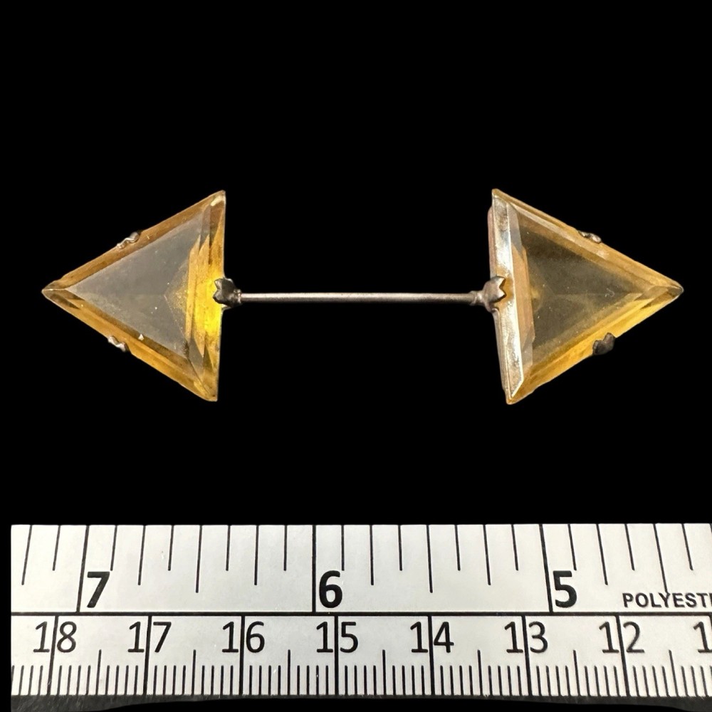 Antique Czech Citrine Color Art Deco Glass Silver Tone Jabot