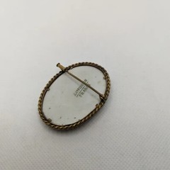 Limoges France Vintage Oval Porcelain Rose Flower Brooch Pin Trombone Clasp