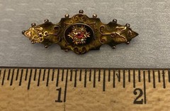 Victorian English 9CT Gold Ruby Diamond Brooch Birmingham 375 hallmarks 3.1g