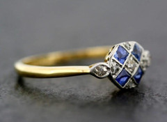 Art Deco Vintage Blue Sapphire & Lab Created Diamond Engagement 925 Silver Ring