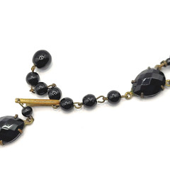 Black Glass Bead Necklace Double Strand West Germany Vintage 1950 1960s 16 Inch