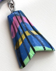 VTG Dangle Fish Earrings Hand-Painted Wood Silver-tone Metal Tropical Blue 3”L