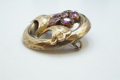 ANTIQUE VICTORIAN ENGLISH 9K GOLD ALMANDINE GARNET PANSY BROOCH c1870