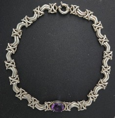 Estate Sterling Silver Necklace & Bracelet W/ Amethyst 106.5 Grams