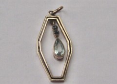 Antique 14kt Rolled Gold Pear Shaped Light Blue Art Glass Pendant Necklace