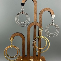 Vintage Drop Hoop Earrings Lot Multi Layered Circle Gold Silver Tone Pierced
