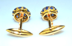 VINTAGE 14K YELLOW GOLD GENUINE SAPPHIRE CUFFLINKS ROUNDED DOME 9.6 GRAMS