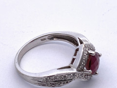 14K White Gold Pink Red Tourmaline Square Checkerboard Cut Diamond Ring Size 7