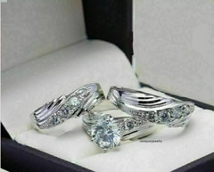 His/ Her Wedding 14k White Gold Plated Round Lab-Created Diamond Trio Set Ring