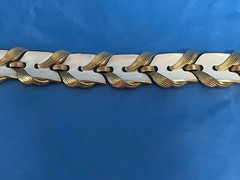 Vintage Trifari Gold & White Chevron Enamel Bracelet EXCELLENT