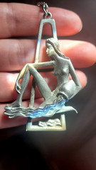 Cathedral Figural Aquarius Woman Horoscope Pewter Necklace Vintage 1970th