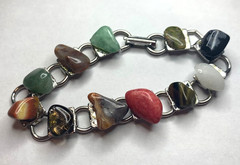 Vintage Semi Precious Gemstone Bracelet Multicolor Assorted 11 Stones 6.5 inches
