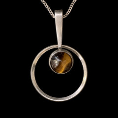 Kultaseppä Salovaara Finland 830H Tiger Eye Modernist Pendant Necklace