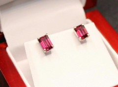 Fashion Jewlery New Rhodolite crystal Earrings “Red” Emerald cut 14k