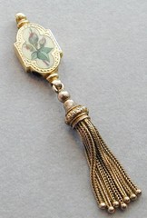Exquisite LG Victorian Slide Charm Hand Painted Enamel Both Sides Tassels Low Kt