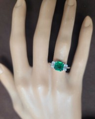 14K White Gold Natural Emerald Ring 1.73ct Radiant Cut w/ 0.80ct Diamond Accents